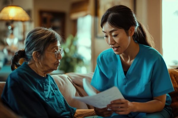 realistic-scene-with-health-worker-taking-care-elderly-patient_23-2151231409